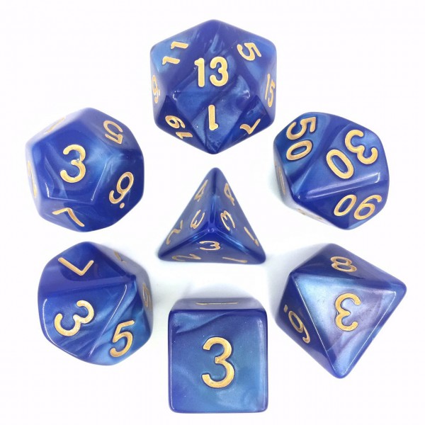 Blue (Golden font) pearl dice set